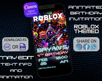Mall för digital Roblox-födelsedagsinbjudan – Redigerbar Canva-design – Inbjudan till pojkfest – Roblox-födelsedag för barn – Digital nedladdning