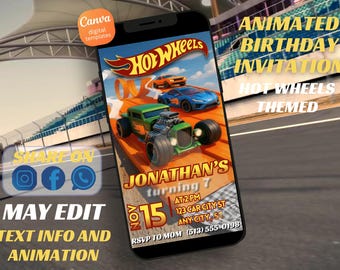 Mall för födelsedagsinbjudningar till Hot Wheels – 3D-design för racerbana, redigerbar digital nedladdning, inbjudan till pojkfest, direktåtkomst