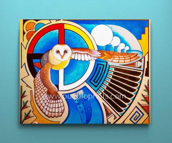 Owl Art, Native American Art, Barn Owl Art, New Mexico Art, Arizona Art, American Indian art, Native American Wall Art, Owl Wall Art, Owls