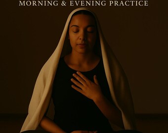 May include: Image of a person meditating with a candle in front of them. The text reads "SACRED DAILY Ritual KIT MORNING & EVENING PRACTICE" and "A sacred moment just for you - to pause, breathe, and begin again. PRINTABLE PDF."