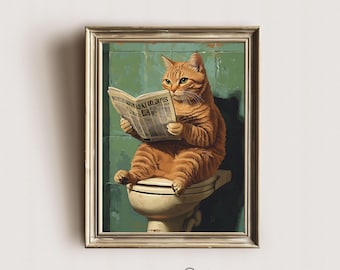 Funny cat on the toilet poster art print | bathroom print wall picture | funny toilet picture decoration | cat print gift for cat lovers