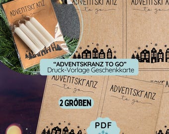 Advent wreath to go printable template | 2 sizes PDF file for downloading and printing | Gift card for Secret Santa | Advent treat