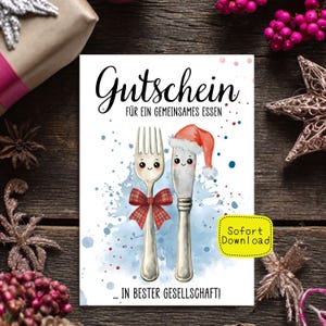 Julklappspresentkort - Utskrivbart | Julklapp | Sista minuten-present i PDF-format | Restaurangmiddagspresentkort