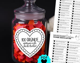 100 Gründe warum ich dich liebe | Valentinstag Geschenk | Liebesbotschaften im Glas Sprüche zum Ausdrucken DIY | Last-Minute Geschenk |