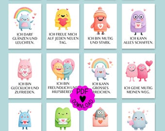 30 printbare affirmatiekaartjes voor kinderen | Aanmoedigende printbare lunchboxkaartjes en lunchboxberichten | Affirmaties PDF direct printbaar