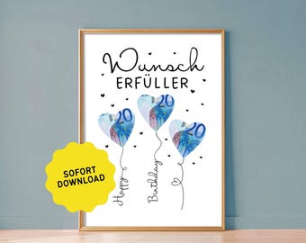 Birthday cash gift | Birthday gift wish fulfiller | Last-minute birthday gift | PDF | Instant download | Gift |