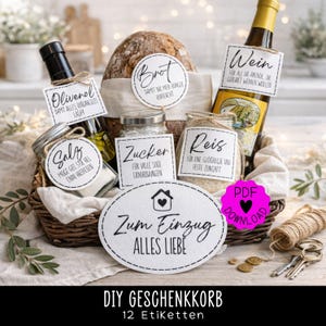 Geschenkkorb Einzugsgeschenk Brot & Salz | Einweihungsgeschenk | 12 Etiketten | Last-Minute Geschenk | Wohnung Umzug DIY | PDF Download