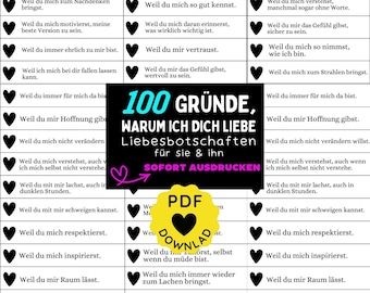 Love Message Gift Valentine's Day | 100 Reasons Why I Love You in a Jar Printable Quotes DIY | Last-Minute Gift |