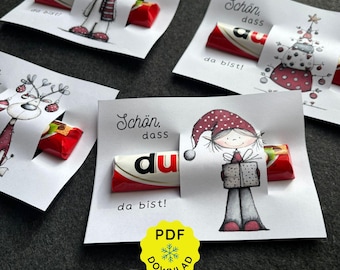 DIY Druckvorlage Duplo Schön, dass du da bist | Weihnachten Tischdeko | Banderolen Schokoriegel | PDF Druckdatei Gastgeschenk zum Ausdrucken
