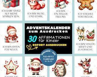 30 Affirmaties voor kinderen: DIY Adventskalenderspreuken | Positieve citaten | Mindfulness | Afdrukbare sjabloon | Direct downloaden als PDF