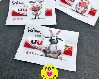 Tischdeko Ostern | Duplo Schön, dass du da bist | DIY Bastelvorlage Banderolen Schokoriegel | PDF Druckdatei Gastgeschenk zum Ausdrucken