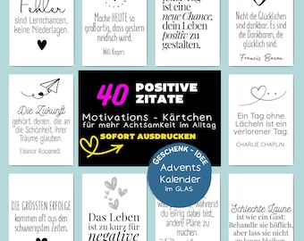 40 Positive Quotes to Print | Advent Calendar in a Jar Contents | Encouraging Sayings for Motivation and Mindfulness | Instant Download