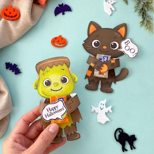 Utskrivbar mall för Halloweenfestpresent | Utskrivbar mall | Gör-det-själv liten present | PDF-hantverksmall digital nedladdning