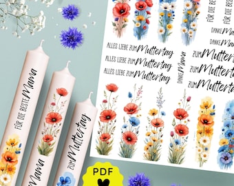Mother's Day Gift Candle File | Candle Tattoo & Candle Sticker | Love, Mom Waterslide Decal | Make Your Own Small Gift | PDF File