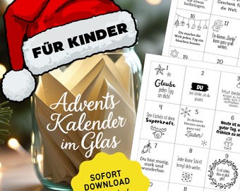 Calendario de Adviento en un frasco: Frases imprimibles para niños | Hazlo tú mismo | Citas positivas | Atención plena | Plantilla para manualidades | Descarga instantánea en PDF