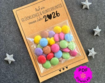 Plantilla imprimible "Colorida" para Nochevieja | Decoración de mesa de Año Nuevo | Regalo para invitados | Descarga e imprime la plantilla en PDF | Pequeño detalle