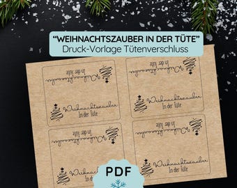 Print template for the "Christmas Magic" Advent bag closure | PDF template for downloading and printing | Christmas bag