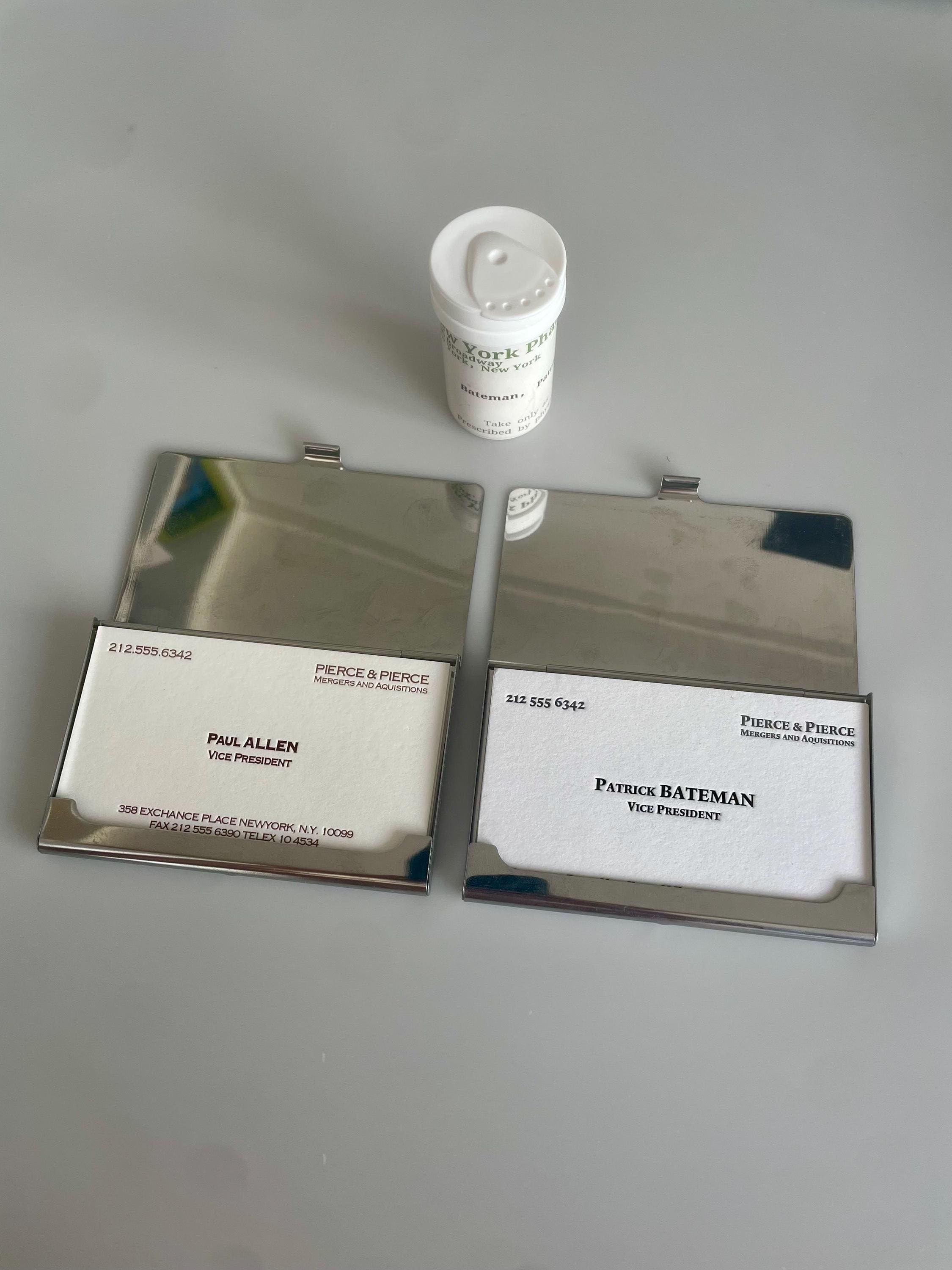 American Psycho Replica Set - Patrick Bateman & Paul Allen Business Cards with Holders and Pill Bottle - Movie Prop Collectible