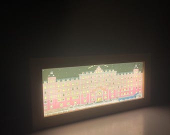 The Grand Budapest Hotel Light Box – Wooden Frame Rechargeable LED Lamp with 3 Light Modes – Movie Replica Decorative Night Light