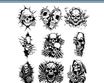 Gothic Skull Wall Art SVG Bundle, Horror Halloween Cut Files (Digital Download)