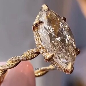 Unique 3 CT Marquise Cut Diamond Moissanite Engagement Ring 10K 14K Yellow gold Vintage Wedding Ring Promise Anniversary Bridal Gift for Her