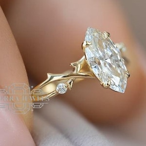Unique 3 CT Marquise Cut Diamond Moissanite Engagement Ring 10K 14K Yellow gold Vintage Wedding Ring Promise Anniversary Bridal Gift for Her