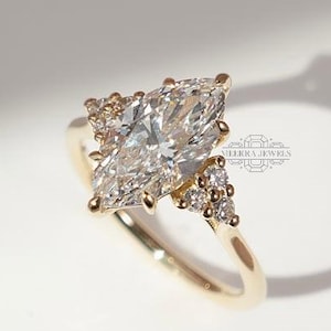 Unique 3 CT Marquise Cut Diamond Moissanite Engagement Ring 10K 14K Yellow gold Vintage Wedding Ring Promise Anniversary Bridal Gift for Her