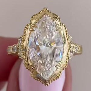 Unique 2 CT Marquise Cut Diamond Moissanite Engagement Ring 10K 14K Yellow gold Vintage Wedding Ring Promise Anniversary Bridal Gift for Her