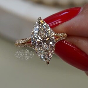 Unique 3 CT Marquise Cut Diamond Moissanite Engagement Ring 10K 14K Yellow gold Silver Wedding Ring Promise Anniversary Bridal Gift for Her