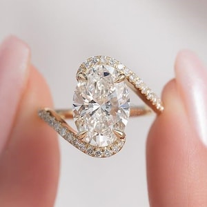 Unique 3 CT Oval Cut Diamond Moissanite Engagement Ring 10K 14K Yellow gold Vintage Wedding Ring Promise Anniversary Bridal Gift for Her