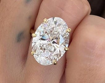 5CT Oval Moissanite Engagement Ring, 14K Yellow Gold, Sterling Silver Bridal Ring