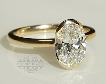 Handmade 2.5CT Oval Moissanite Engagement Ring, Yellow Gold Sterling Silver