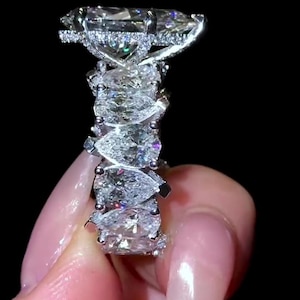Pierścionek zaręczynowy z 5-karatowym diamentem w szlifie gruszkowym z moissanitem, 10 obrączek ślubnych z żółtego złota w stylu vintage, srebrna obietnica, rocznica, prezent ślubny dla niej i dla kobiety