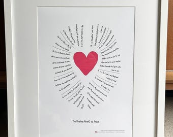 Healing Heart of Jesus - A3 Christian Wall Art, Giclée Print with Healing Bible Verses