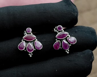 Pendientes de rubí en plata de ley 925: joyería bohemia hecha a mano
