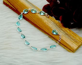 Dainty Blue Topaz Bracelet 925 Sterling Silver Jewelry - Minimalist Wedding Jewelry - Gift For Her