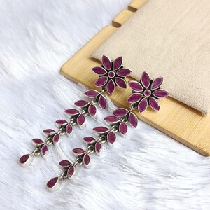 Boho Rubin Sterling Silver Örhängen: Facetterade Ädelstenar Handgjorda Smycken