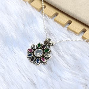 Natural Mix Gemstones Pendant Necklace : 925 Sterling Silver Wedding Jewelry, Gift For Her