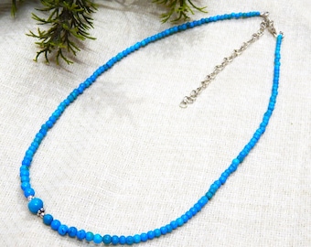 Turquoise Beaded Necklace : Handmade sterling Silver Jewelry, Gift For Her/him