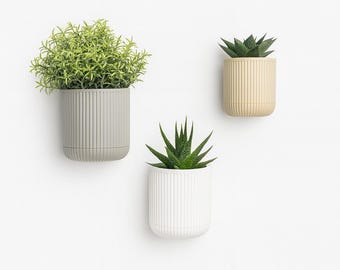 Bloempotwand 3D geprint met waterbak – 3 maten – 10 individuele kleuren – om te boren of te plakken moderne plantenhouder