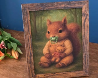Woodland Baby Squirrel Art Print – Sitting Forest Animal