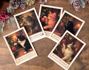 Classic Cat Christmas Cards – Holiday Greeting Card Set with Cats and Ornaments