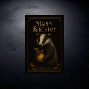 Birthday Card Printable, Badger and Pear Forest Animal Greeting, 5x7 Digital Download