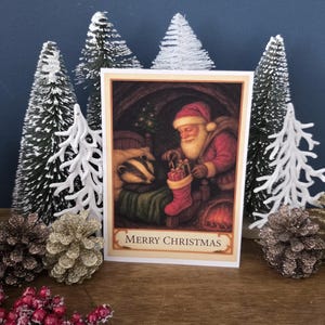 Festive Santa and Badger Xmas Card Woodland Christmas Card