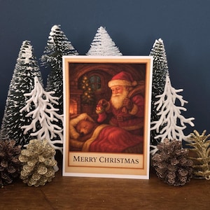 Santa Visiting Sleeping Bear – Cozy Woodland Christmas Card