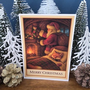 Santa Hanging Stocking – Sleeping Fox Woodland Christmas Card