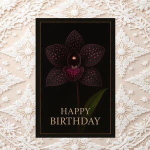 Birthday Card Printable, Black Orchid Greeting, 5x7 Digital Download