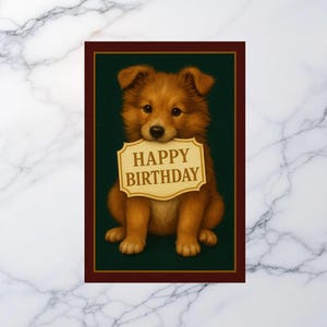 Birthday Card Printable,Cute Puppy Dog Greeting, 5x7 Digital Download
