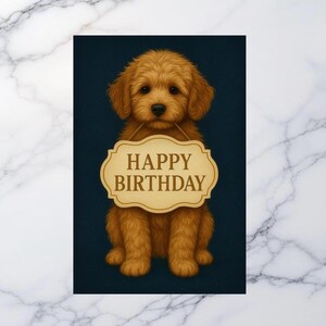 Birthday Card Printable, Golden Doodle Puppy Dog Greeting, 5x7 Digital Download