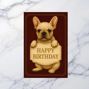 Birthday Card Printable, French Bulldog Puppy Dog Greeting, 5x7 Digital Download
